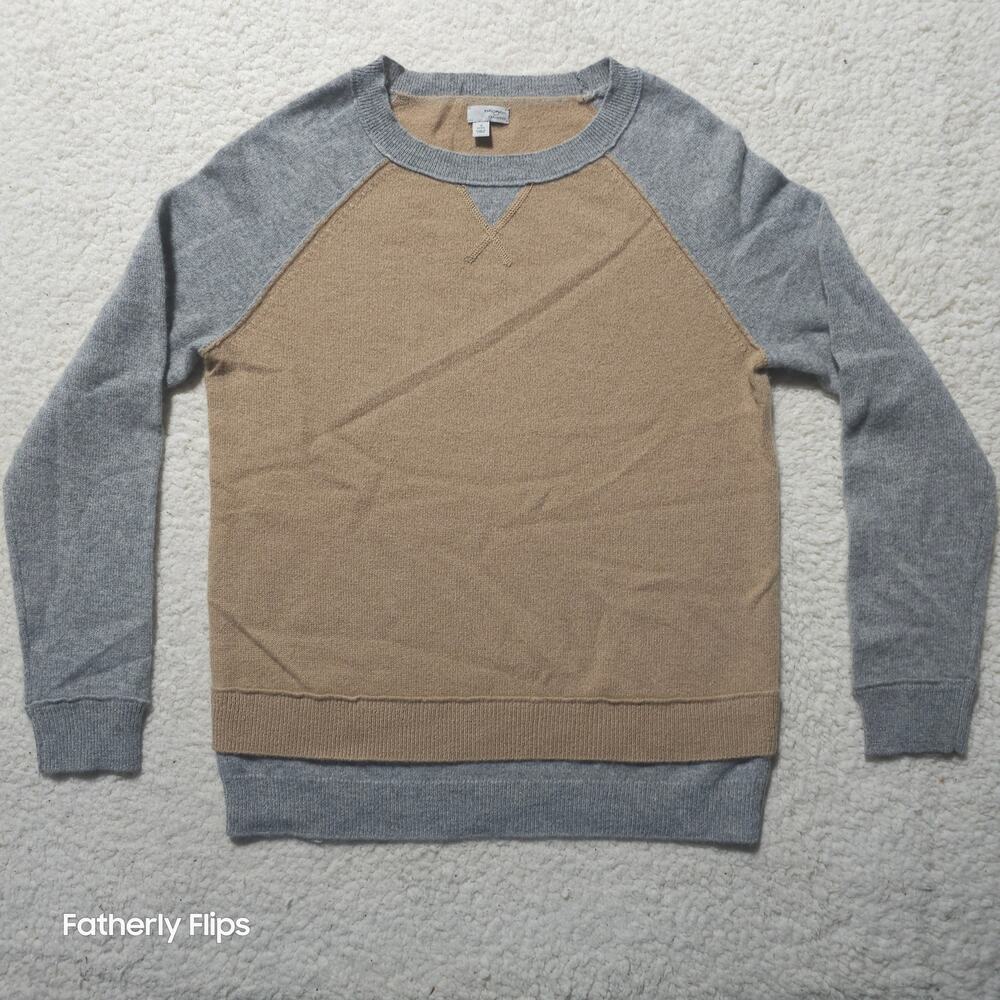 Halogen Cashmere Sweater S Petite Small Tan Gray Colorblock Raglan Layered Look